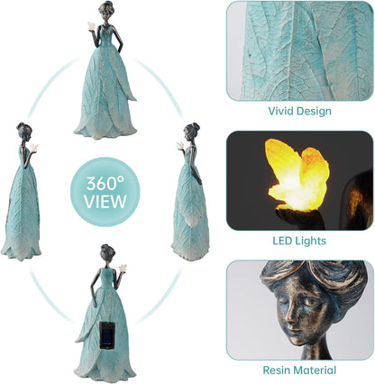 Solar Fairy Statue Collection Home Decoration - Leaf Angel Girls Resin Home Garden Decor for Outside or Inside Rustic Fairy Garden Outdoor Yard Figurines Gifts for Women