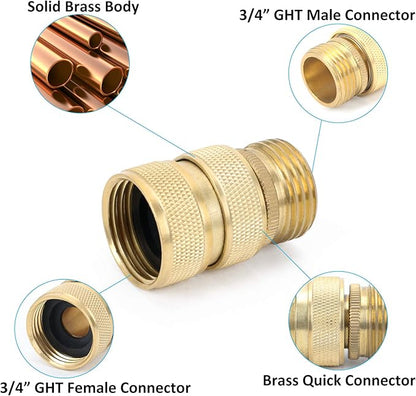 STYDDI Brass Full Flow Garden Hose Quick Release Connect Adaptor Fitting, Full Port Solid Brass Outdoor Water Hose Quick Disconnect Connector Coupler with Male and Female, with 4 Hose Washers - 3 Sets