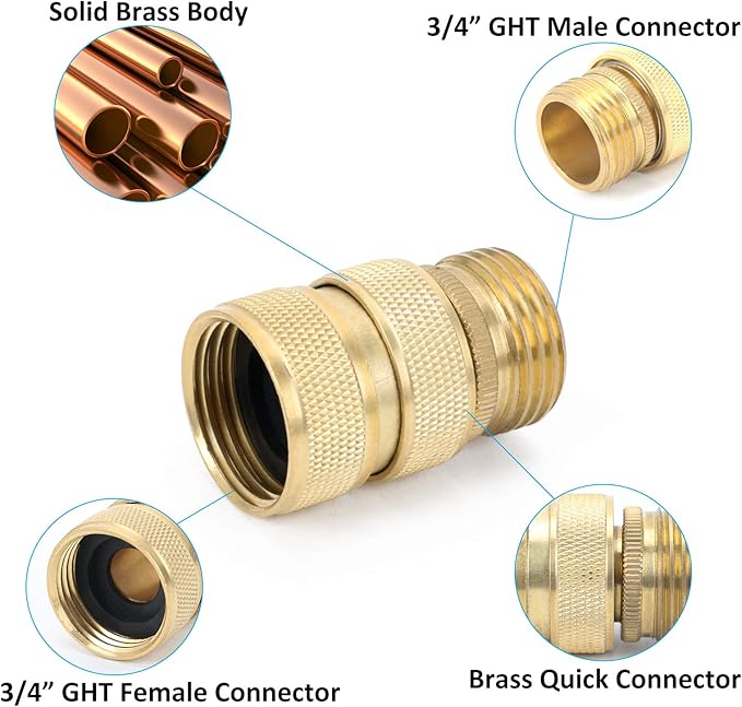 STYDDI Brass Full Flow Garden Hose Quick Connect Fittings, Full Port Solid Brass Outdoor Water Hose Quick Disconnect Connector Coupler with Male and Female - 6 Male and 3 Female