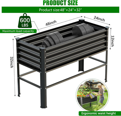 Doniks 2PCS Raised Garden Bed with Legs, 48×24×32in Large Outdoor Metal Galvanized Garden Planting Box,600lb Capacity for Vegetables Lawn Green Flowers, Fruits, Terrace