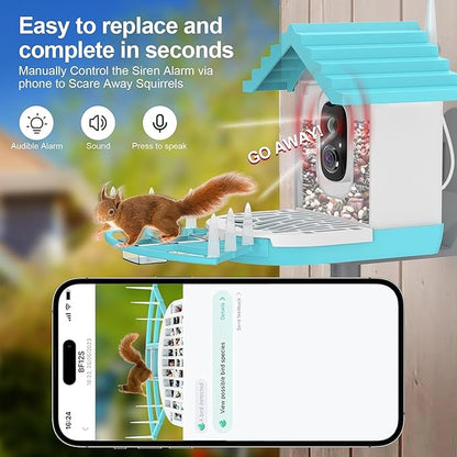 Smart Bird Feeder with Camera Solar Powered - 2K HD Live View, AI Bird Species Identification, Instant Arrival Alerts - IP68 Waterproof Bird House, 2.4GHz WiFi, Best Gift for BirdLovers