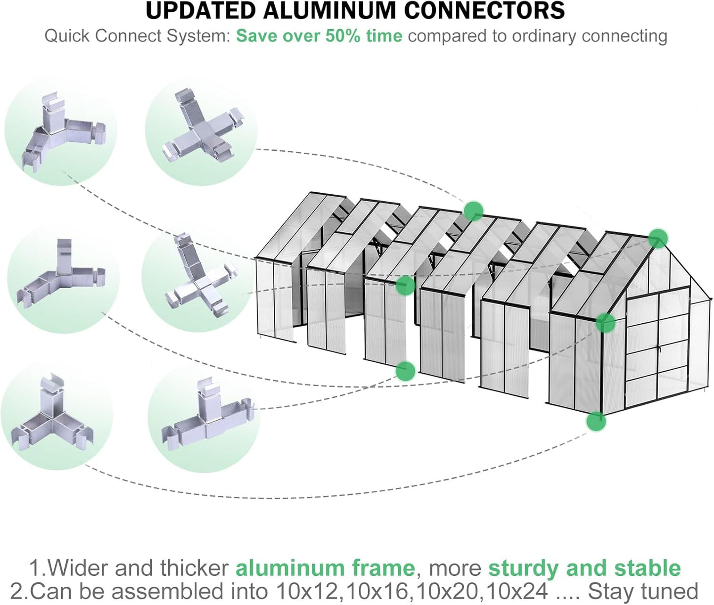 CDCASA 10x24 FT Greenhouse for Outdoors,Large Easy Assembly Thicker Aluminum Polycarbonate Greenhouses with 5 Windows, Double Door,Outside Walk-in Green House for Patio, Backyard,Garden