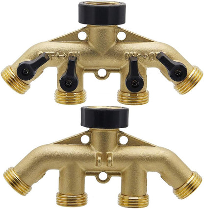 Twinkle Star 4 Way Heavy Duty Brass Garden Hose Splitter, Hose Connector 3/4", Hose Spigot Adapter with 4 Valves