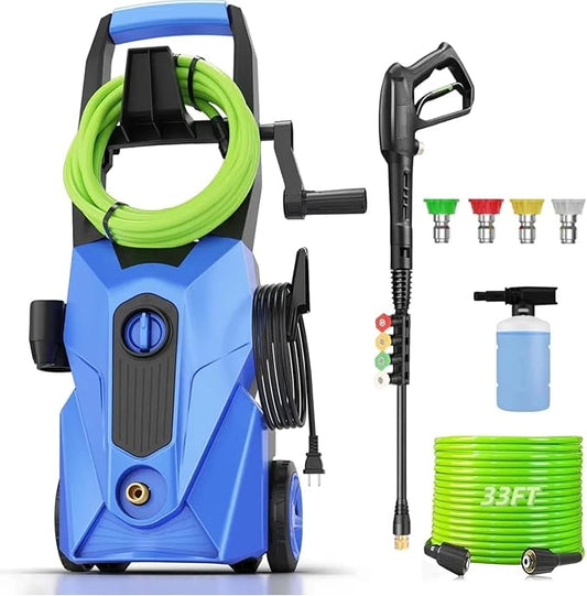 Pressure Cleaner 5000 PSI 2.8 GPM High Power Cleaners with 33ft Pressure Hose, 4 Nozzle and Foam Cannon, for Home, Cars, Fences, Patio (Blue)