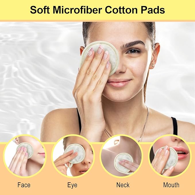 Nugilla 18 Packs Reusable Makeup Remover Pads with a Washable Laundry Bag, Resuable Microfiber Round Towel Skin Face Towels, Soft Makeup Remover Cloth, Fast Drying Washcloth (White)