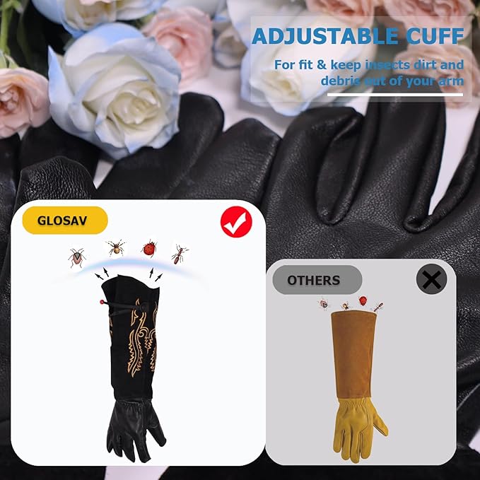 Gardening Gloves Thorn Proof for Rose Pruning & Cactus Trimming, Cowboy Western Style Long Leather Garden Gloves for Women & Men (Western Style, Large)