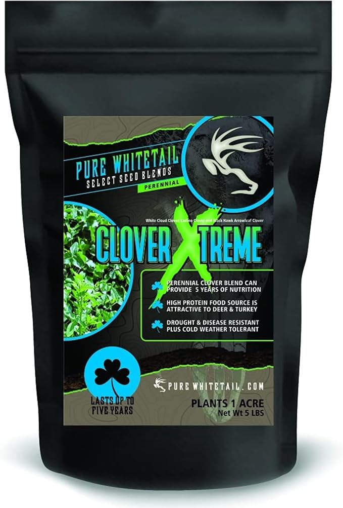 Pure Whitetail Clover Xtreme | Select Seed Blends | Whitetail Deer & Turkey Perennial Clover Seed Blend | Clover Food Plot Seeds for Deer | Plants 1 Acre | 5 lb Bag