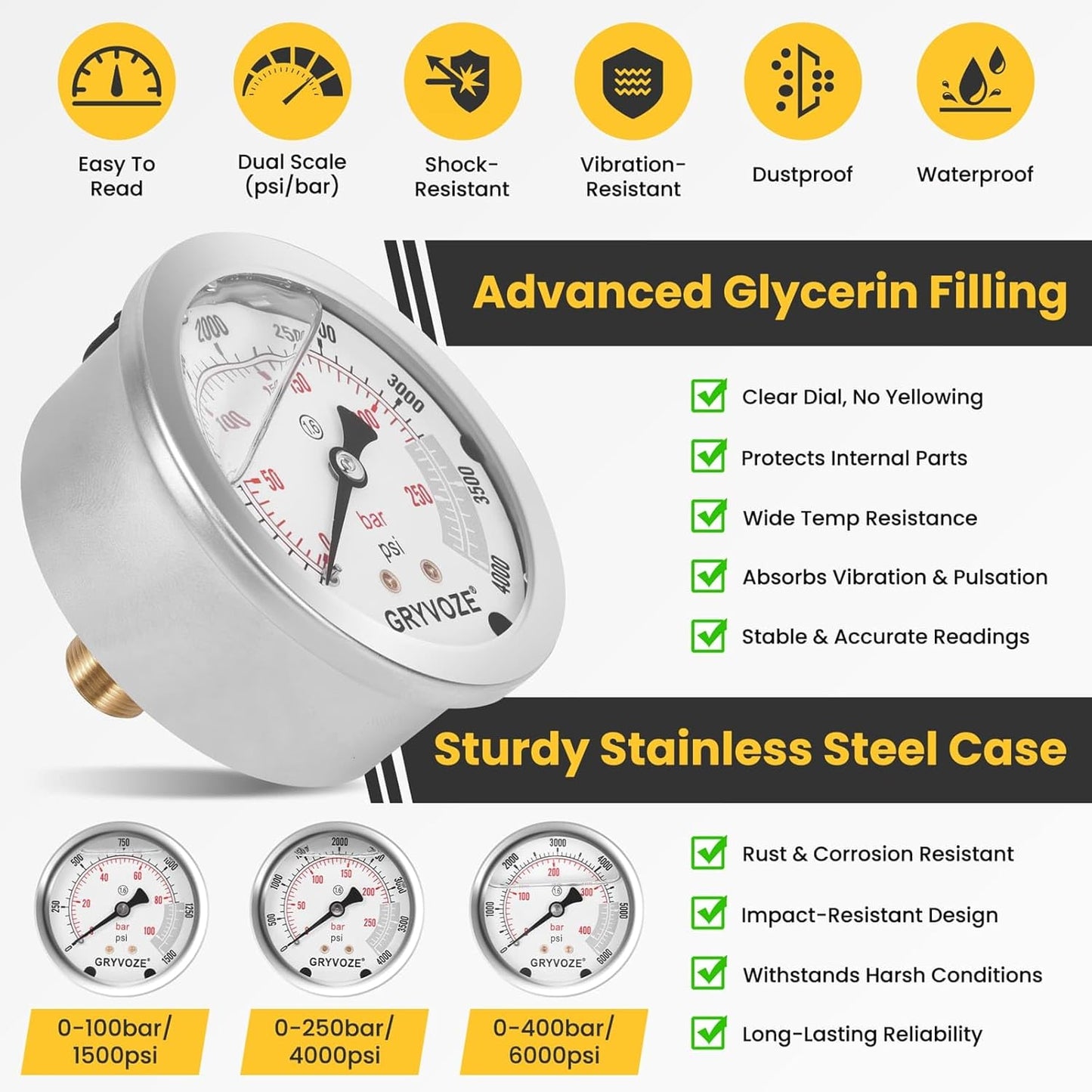 Hydraulic Nitrogen Accumulator Charging Kit, Nitrogen Fill Kit, Pressure Test System, Gas Charge Tools with 7 Adapters, 3 Gauges, 1 Gas Hose and G5/8 Male to CGA580 Male Adapter