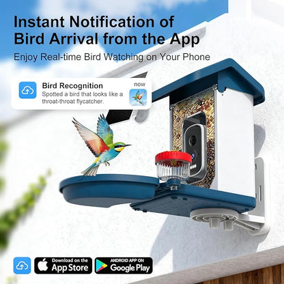 Smart Bird Feeder with Camera Solar Powered, 4K HD Video Bird House, AI Bird Species Identification, Live Stream & Night Vision, Auto-Capture & Notify, Weatherproof Design, Ideal Gifts for Lover