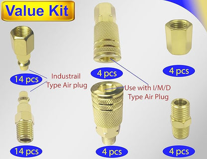 1/4" Air Hose Fittings Kit, 45 Pieces Quick Connect Air Compressor Fittings, Iron Plated Brass Air Tool Fittings, 300 PSI