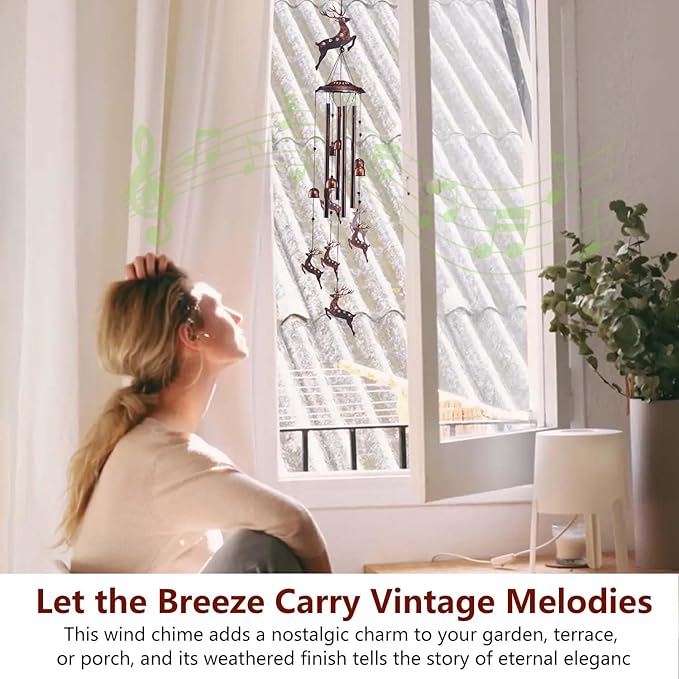 Deer Wind Chimes for Outside, Metal Windchimes Outdoors Clearance with 4 Aluminum Tubes, Garden Patio Yard Home Decor, Deer for Women Mom Grandma, Unique Christmas Decorations