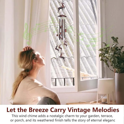 Deer Wind Chimes for Outside, Metal Windchimes Outdoors Clearance with 4 Aluminum Tubes, Garden Patio Yard Home Decor, Deer for Women Mom Grandma, Unique Christmas Decorations