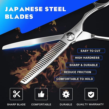Sirabe Professional Hair Thinning Shears, 6.5" Extremely Sharp Blades for Thinning Hair with Gift Case, Barber Hair Cutting Texturizing Teeth Scissors for Salon Home Hairdressing, Men and Women
