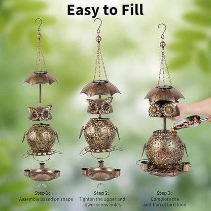 ZQMHJTSolar Bird Feeder,Squirrel Proof Bird feeders for Outdoors,Suitable for attracting Wild Birds Outdoors and Decorating Gardens