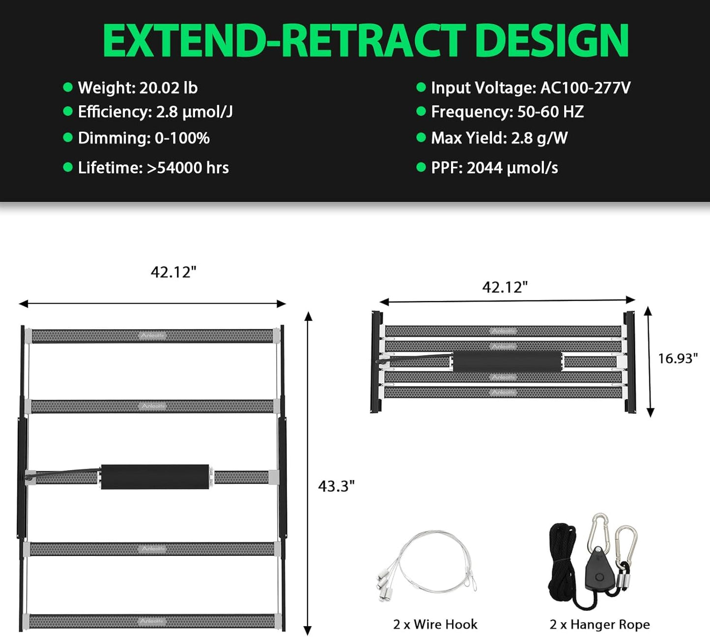 A ANLEOLIFE Stretchable LED Grow Lights with Samsung LM301H EVO Diodes 730W Full Spectrum Dimmable Daisy Chain 5x5ft Coverage Bar Style Commercial Growing Lamp for Greenhouses Plants