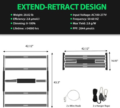 A ANLEOLIFE Stretchable LED Grow Lights with Samsung LM301H EVO Diodes 730W Full Spectrum Dimmable Daisy Chain 5x5ft Coverage Bar Style Commercial Growing Lamp for Greenhouses Plants
