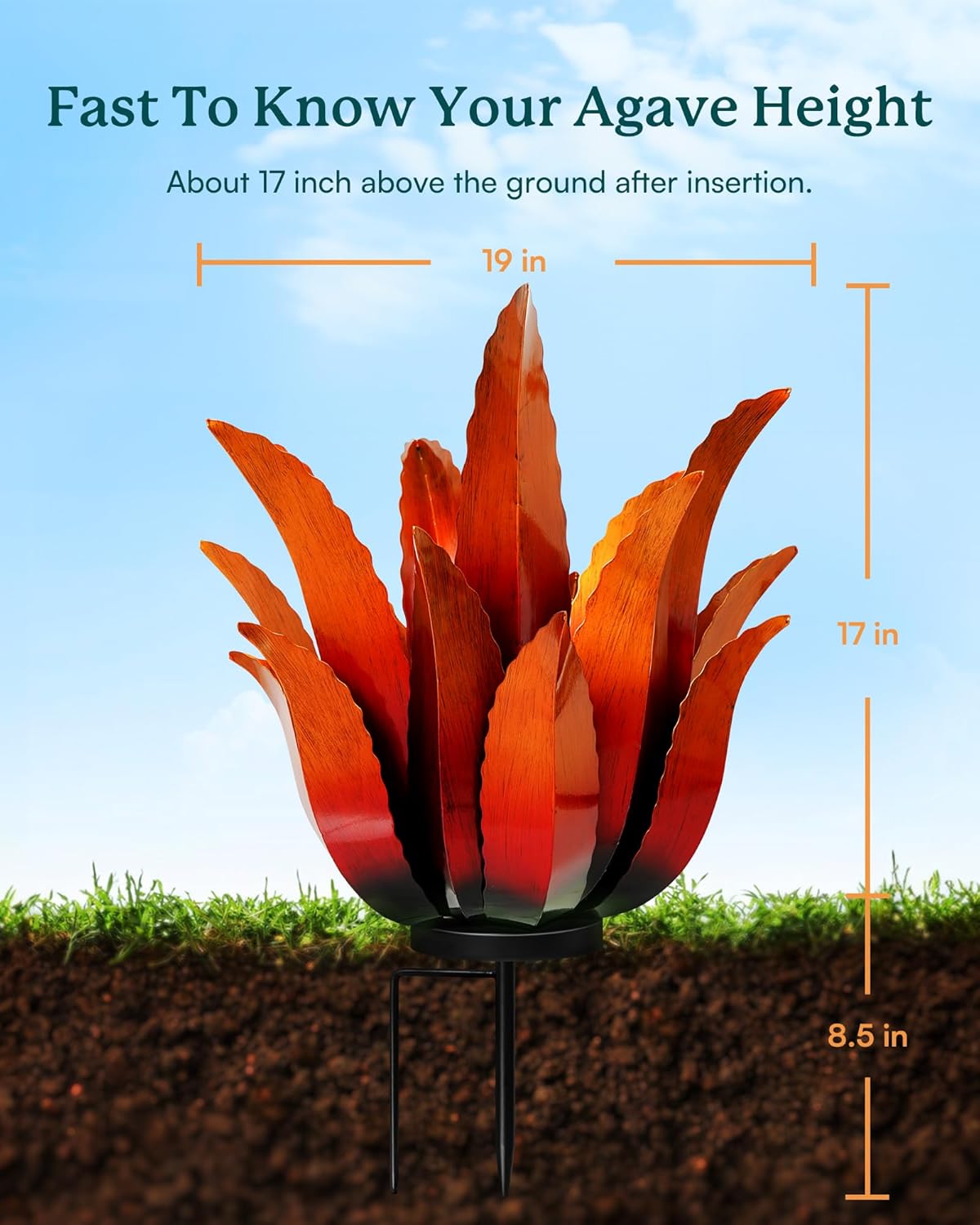 Large Metal Agave Plant Decor - 25.5" H Hand Painted Country Garden Sculpture, Home & Outdoor Metal Agave Yard Art Decor, Patio Lawn Ornament Ideal Gift for Family & Friends