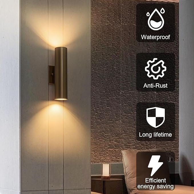 Modern Outdoor Wall Light 11.8" Integrated LED Cylinder Up and Down Outdoor Lights, 2-Light Exterior Lighting Fixtures for House Patio Front Porch Garage