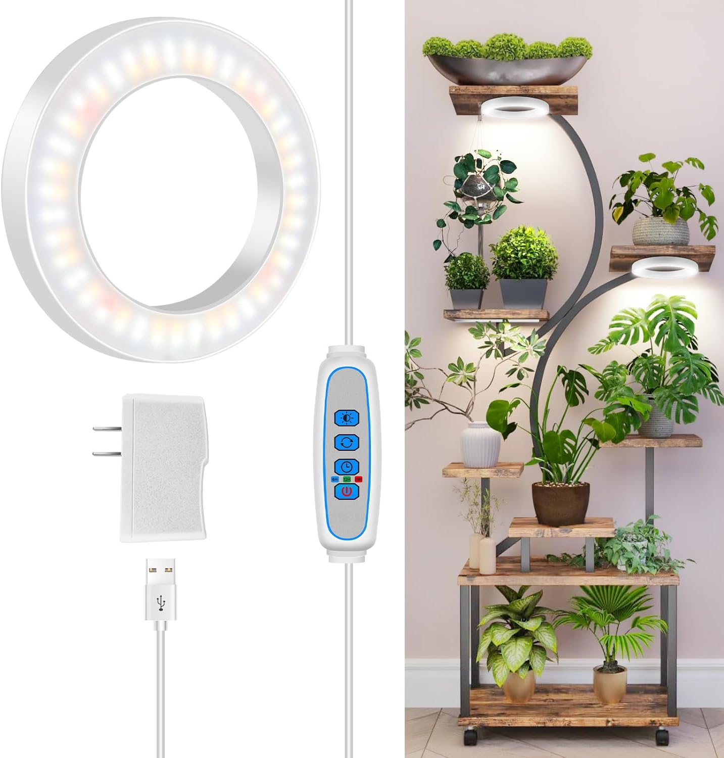 6.3" Grow Lights for Indoor Plants, 84 LEDs Full Spectrum Plant Grow Light with 6/12/16H Timer, 3 Spectrum Modes, 5 Brightness Levels, Under Cabinet Halo Plant Light for Indoor Plants