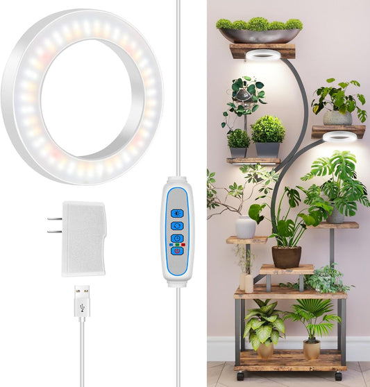 6.3" Grow Lights for Indoor Plants, 84 LEDs Full Spectrum Plant Grow Light with 6/12/16H Timer, 3 Spectrum Modes, 5 Brightness Levels, Under Cabinet Halo Plant Light for Indoor Plants