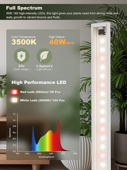 GLOWRIUM Smart Grow Lights for Indoor Plants with APP, 15" Full Spectrum Grow Light Strips, G6 Plant Light Strip with auto Timer, 3 Angle dimming Levels for Plant Shelf, 6-Pack (White, 48W)