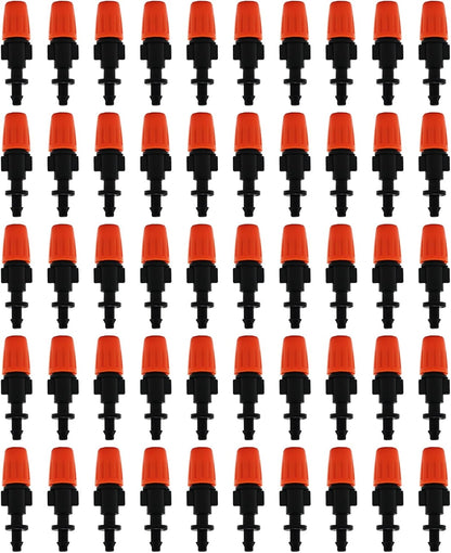 50 Pack Adjustable Atomizing Nozzles, 1/4 Inch Drip Irrigation Parts Sprayers Drippers, Drip Irrigation Spray Emitters, for Garden Greenhouse Agricultural Irrigation Patio Misting