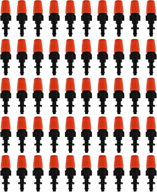 50 Pack Adjustable Atomizing Nozzles, 1/4 Inch Drip Irrigation Parts Sprayers Drippers, Drip Irrigation Spray Emitters, for Garden Greenhouse Agricultural Irrigation Patio Misting