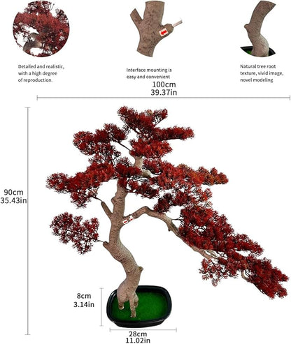 3ft（43in） Artificial Bonsai Tree Juniper Faux Plants Indoor Big Fake Plants Decor with Ceramic Pots for Home Table Office Desk Bathroom Shelf Bedroom Living Room Farmhouse Decorations (Red)