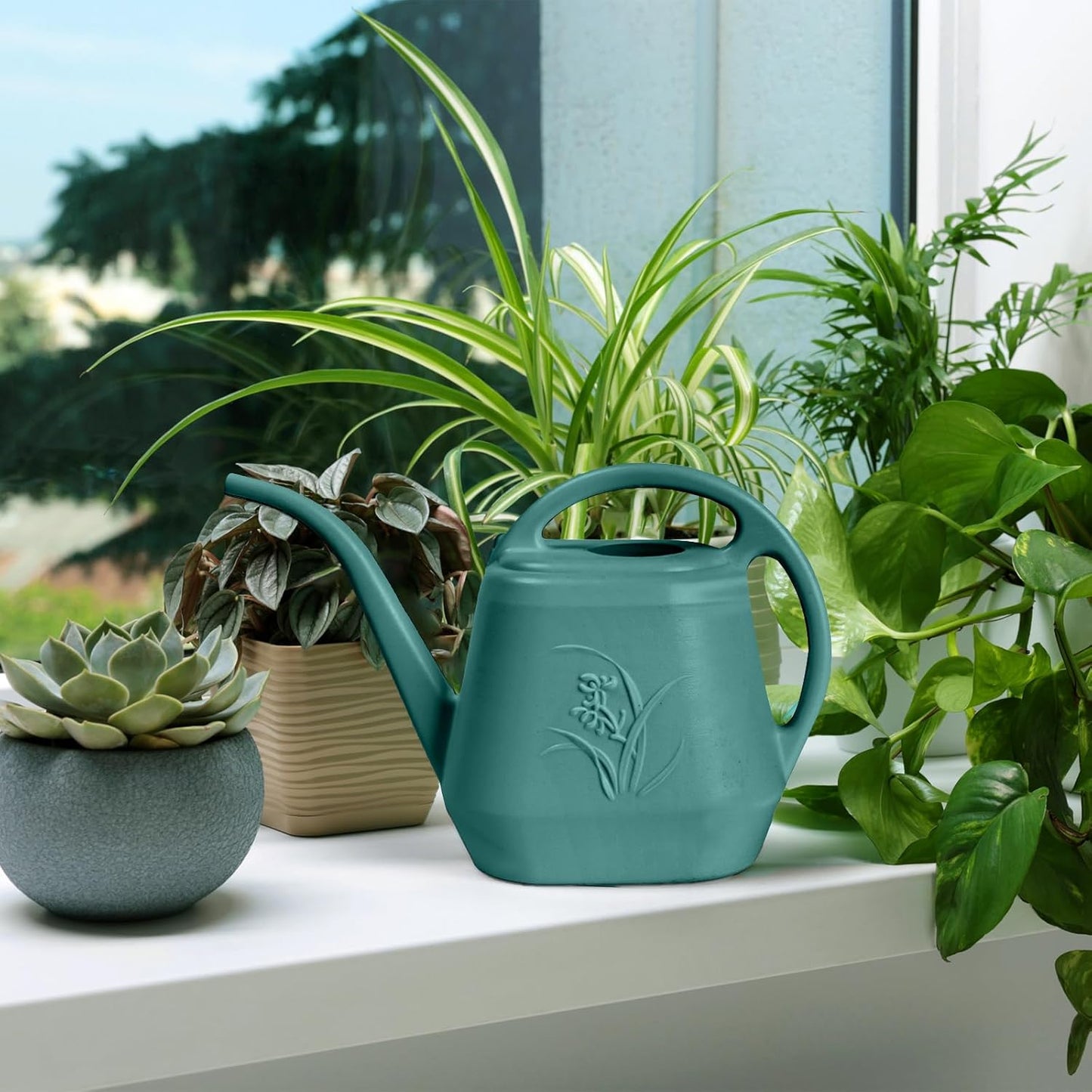 Plastic Watering Can - for Indoor and Outdoor Plant - 1/2 Gallon - Green