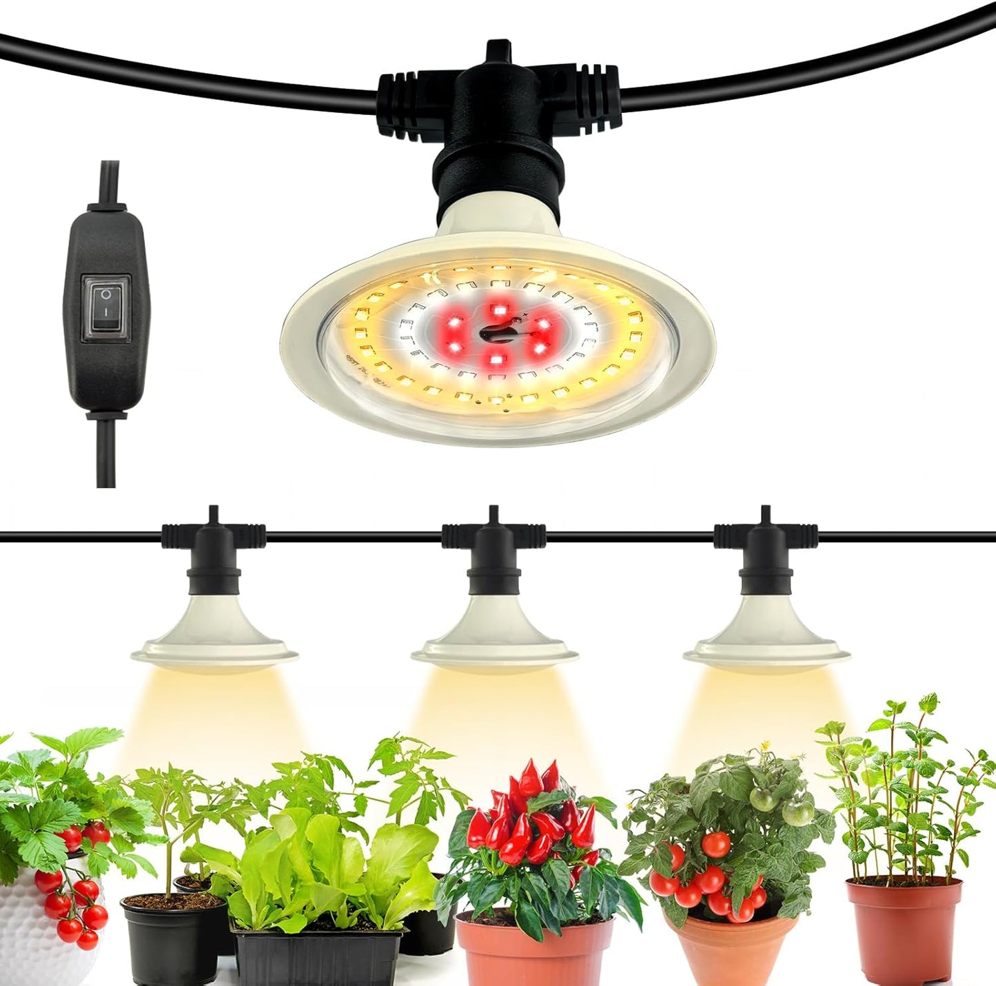Outdoor LED Grow Lights, Waterproof String Grow Light, Full Spectrum Plant Growing Lights with 12Ft Adjustable Cord 3 Lights