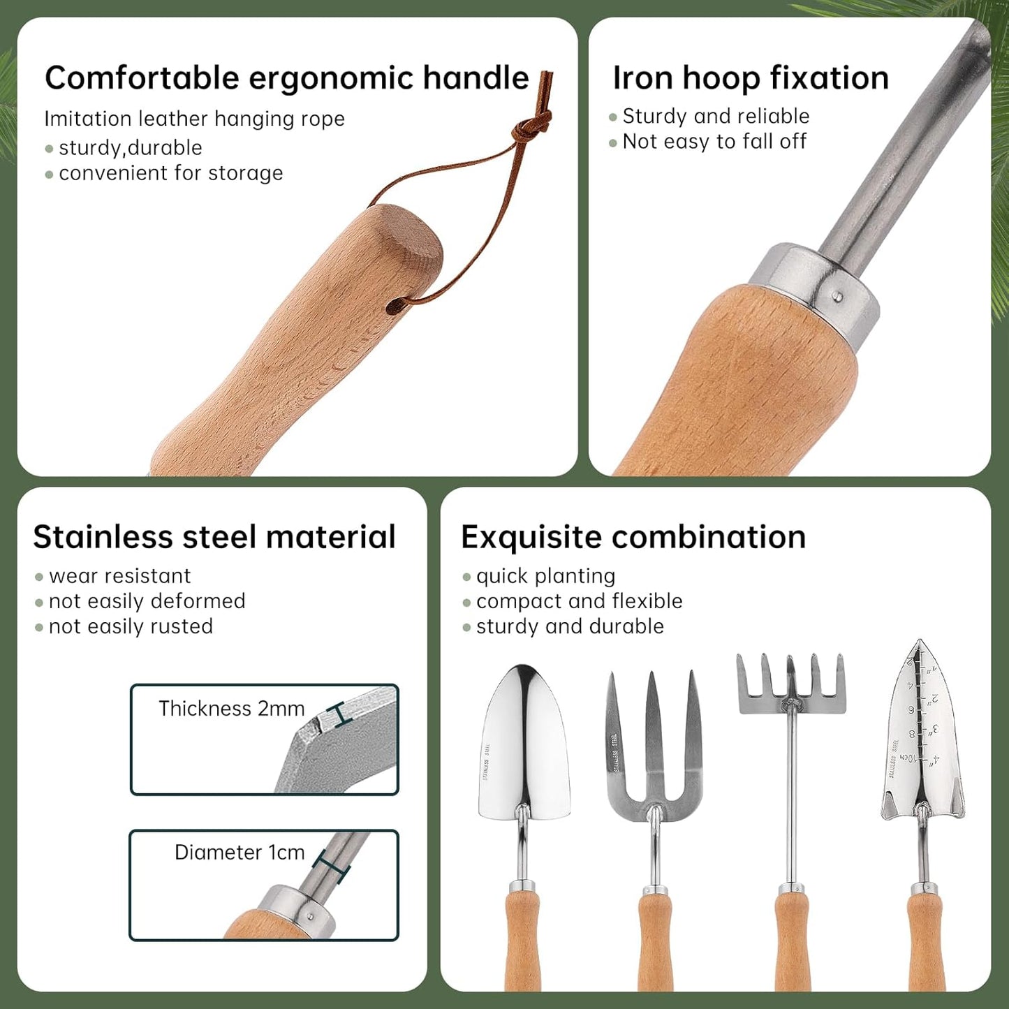 Heavy Duty Garden Tool Set, Stainless Steel Graduated Shovel, Hand Fork, Hand Rake, Transplant Shovel with Scale, 4Pcs Heavy Duty Hand Tools Set for Garden Planting (Garden Hand Tool Set)