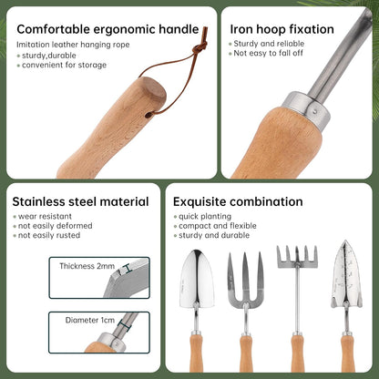 Heavy Duty Garden Tool Set, Stainless Steel Graduated Shovel, Hand Fork, Hand Rake, Transplant Shovel with Scale, 4Pcs Heavy Duty Hand Tools Set for Garden Planting (Garden Hand Tool Set)