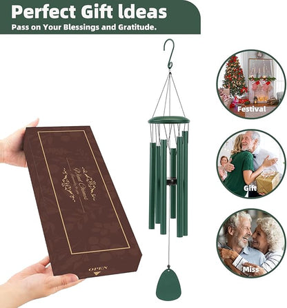 Aluminium Wind Chimes 26 Inches to Create a Zen Atmosphere Suitable for Outdoor, Garden, Patio Decoration. Classic Green Wind Chimes with Wind Catcher Suitable as A Gift for Unisex