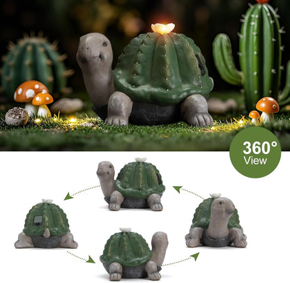 Solar Cactus Turtle Statue Garden Decor Light - Outdoor Decorative LED Flower, Suitable for Patio, Lawnand Garden Decorations, Gifts for Mom