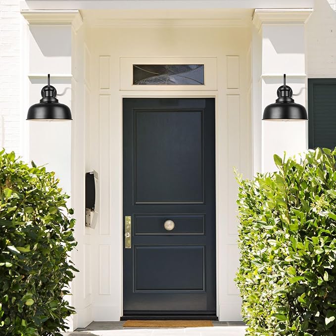 Solar Barn Lights for Outside, Gooseneck Outdoor Wall Lights Solar Powered, Farmhouse Exterior Wall Sconces, Industrial Exterior Lighting Fixture, Rustic Lantern for Garage, Barn, Shed,RZSR007-2