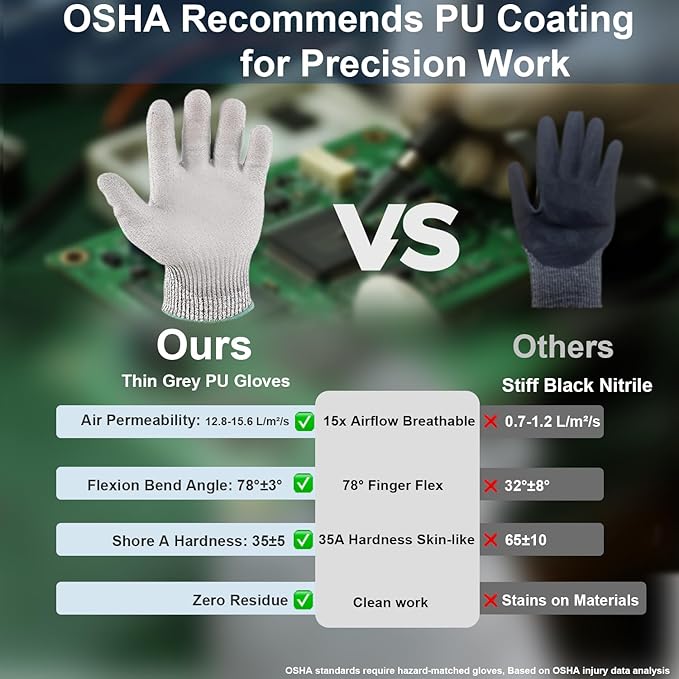 Dowellife Level 5 Cut Resistant Work Gloves for Men & Women, PU Coated Breathable Gardening Gloves, Thin Flexible Firm Grip