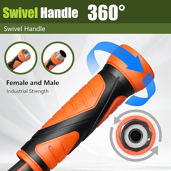 25FT Garden Hose Heavy Duty x 5/8", Lightweight Flexible Water Hose with Nickel-plated Fittings, Kink-Free, Leak-Proof, Easy Storage for Yard Lawn Care Male to Female