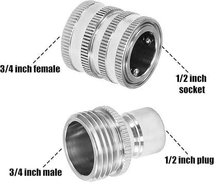 M MINGLE Garden Hose Quick Connect Fittings, 3/4 Inch GHT Stainless Steel, Quick Connector Set, 2-Pack