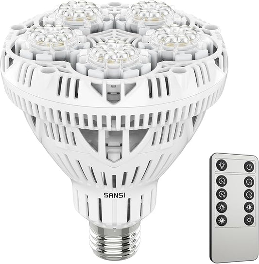 SANSI Dimmable Grow Light Bulb Full Spectrum, High PPFD 30W Grow Bulb (450 Watt Equiv) with Remote, Auto On Off Timing 4 8 12 Hrs, Energy Saving Plant Light Bulb with E26 Base for Indoor Plants
