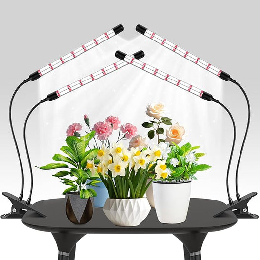 2 Heads Grow Lights for Seed Starting, Full Spectrum Grow Lights for Indoor Plants with 6/12/18H Timer, V-Shaped Design Light, 5 Dimmable Levels, Clip-on Desk for Indoor Plant Growing (2 pack)