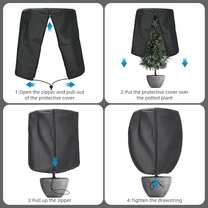 Plant Cover Freeze Protection, Winter Plant Covers, Plant Frost Cover, Tree Plant Freeze Protection Covers, Planter Plant Winter Frost Blanket with Zip Drawstring,3 Pack (19.6x15.7x15.7INCH)