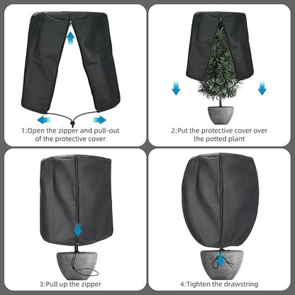 Plant Cover Freeze Protection, Winter Plant Covers, Plant Frost Cover, Tree Plant Freeze Protection Covers, Planter Plant Winter Frost Blanket with Zip Drawstring,3 Pack (19.6x15.7x15.7INCH)