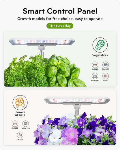Hydroponics Growing System Kit: 8 Pods Indoor Herb Garden with LED Grow Light Quiet Smart Pump Automatic Timer Plants Germination Kit Height Adjustable - Gardening Gifts for Women Men