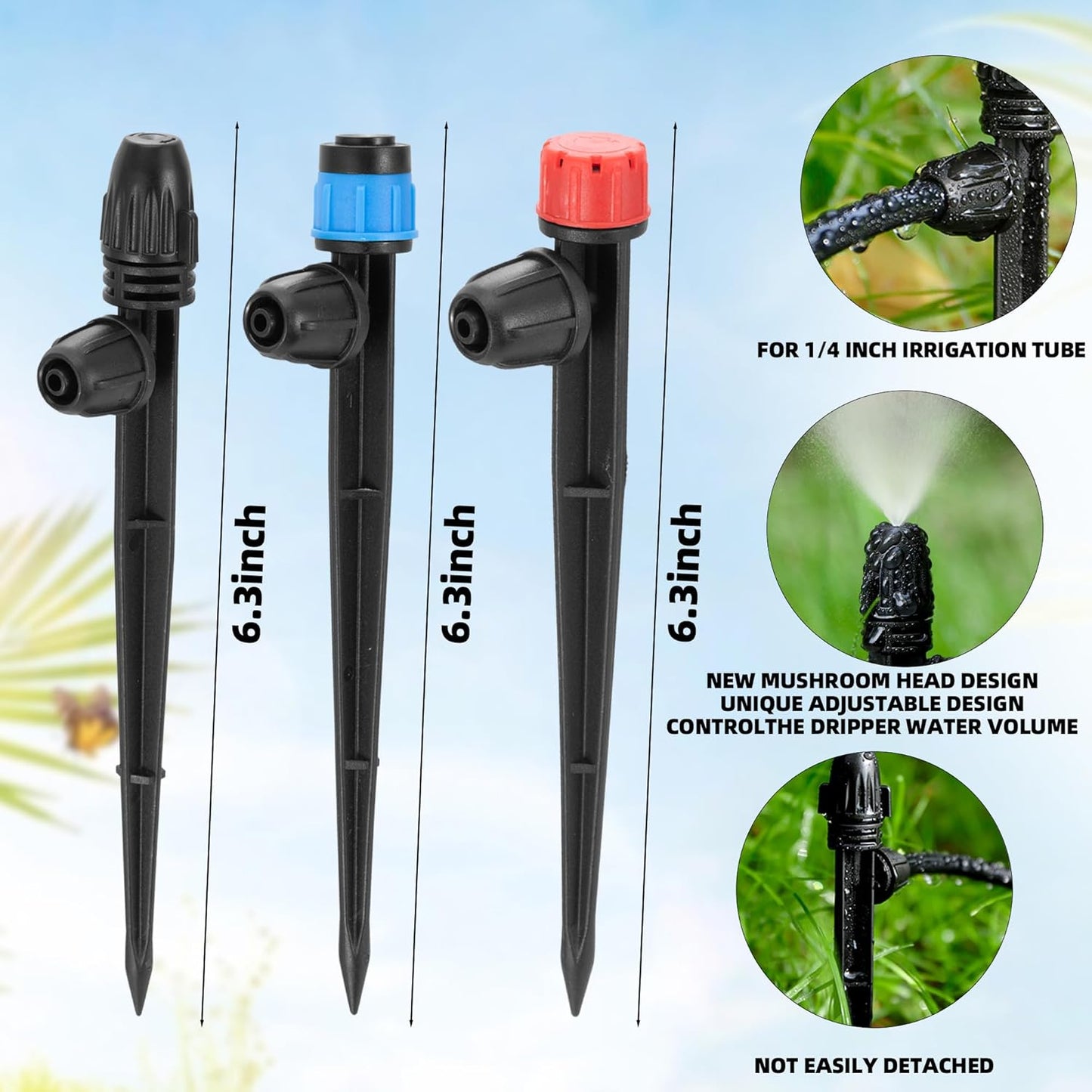 60 Pcs Drip Irrigation Sprayer Emitters for 1/4" Irrigation Tubing,Adjustable Water Flow Irrigation Misting Emitters Irrigation Drippers,3 Style Drip Micro Sprinkler Nozzles for Garden Water System