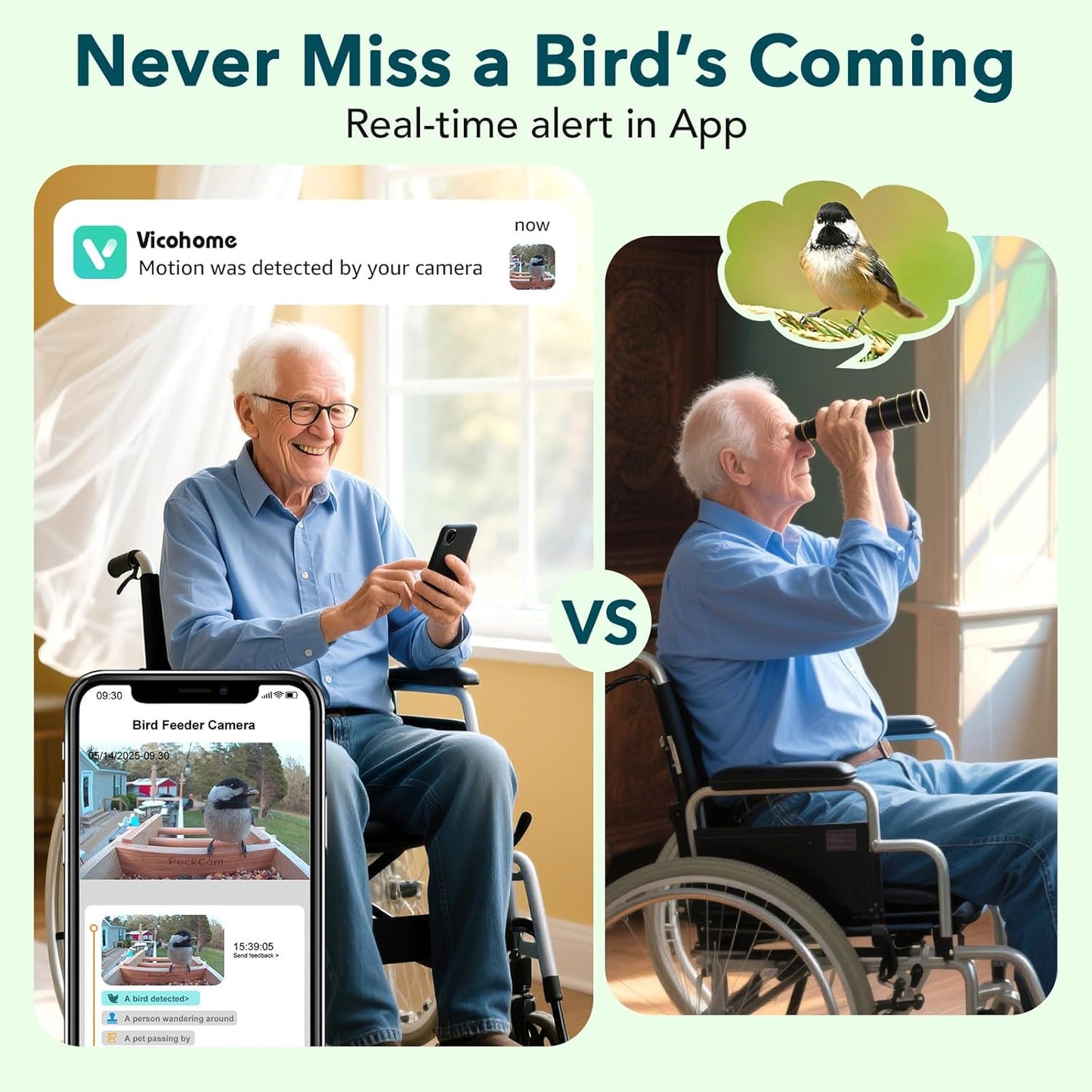 PeckCam® Bird Feeder with Camera - 4MP 2K Live AI Bird Species Identification Instant Arrival Alerts - Smart Cameras Birds Feeders Solar Powered Birdwatching Gift for Birdlover Mom Dad, 2.4GHz WiFi