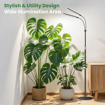 Black Floor Grow Lights for Indoor Plants, 2-Heads Full Spectrum LED Plant Grow Light with 4/8/12/16H Timer, 3 Color Modes, 24-68.7in Hight Adjustable Grow Lamp for Tall Large Indoor Plants