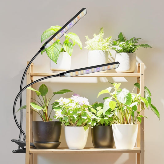 Grow Lights for Indoor Plants, 2 Head 114 LED Full Spectrum Clip on Plant Lights for Indoor Growing with 6/12/16H Timer, 5 Dimming, 3 Light Mode, Black Gooseneck Grow Lamp