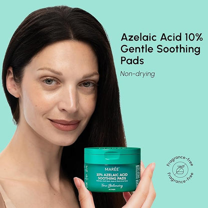 MAREE Azelaic Acid Toner Pads – Exfoliating Pads with Glycolic & Hyaluronic Acid for Face – 10% Azalecic Acid & Centella Redness Soothing Pad – Zero Pore Facial Acne Care Toning Pad – Acido Azelaico