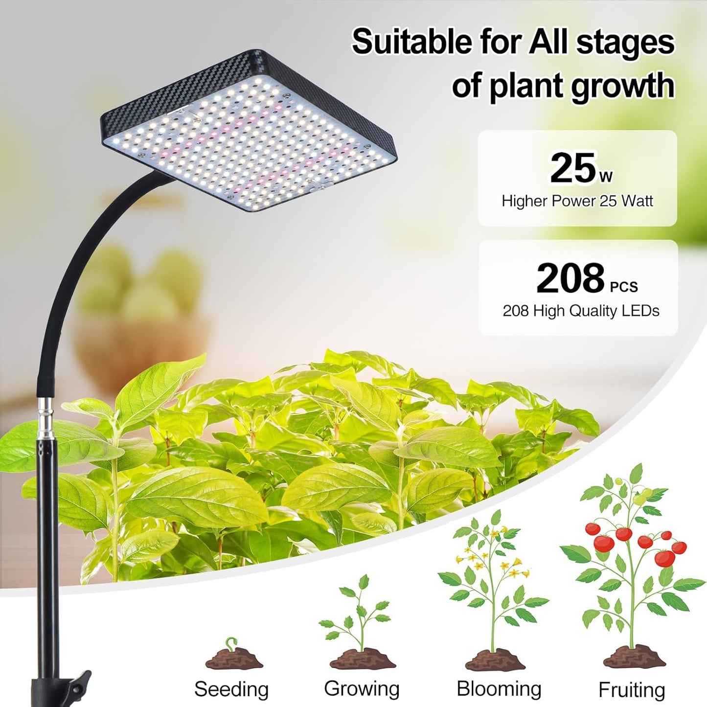 Grow Light with Stand and Timer, 25 Watt Power Home Plug Standing Tall Plant Light, Full Spectrum Grow Lights for Indoor Houseplants, Bonsai Tree, Seed Starting, 24"-64" Height Adjustable