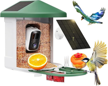 Bird Feeder with Camera with AI Identify Birds Species Solar Panel, Smart Bird House with Cam, 2K Live View, Instant Arrival Alerts
